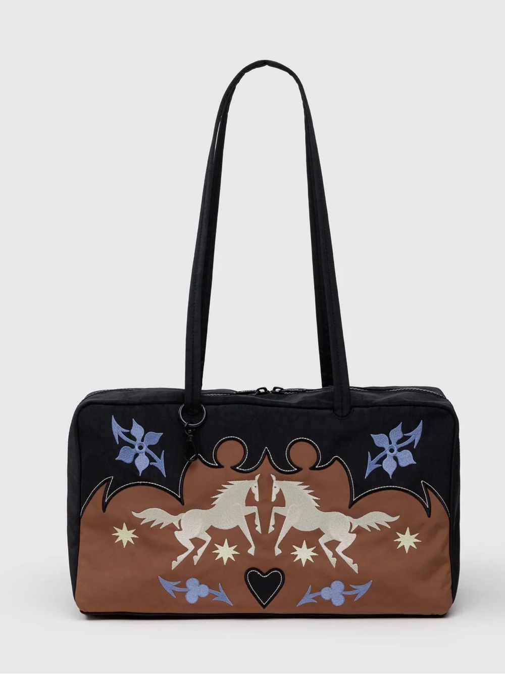 BAGGU Medium Nylon Bowler Bag Western Appliqué Horse Shoulder Bag